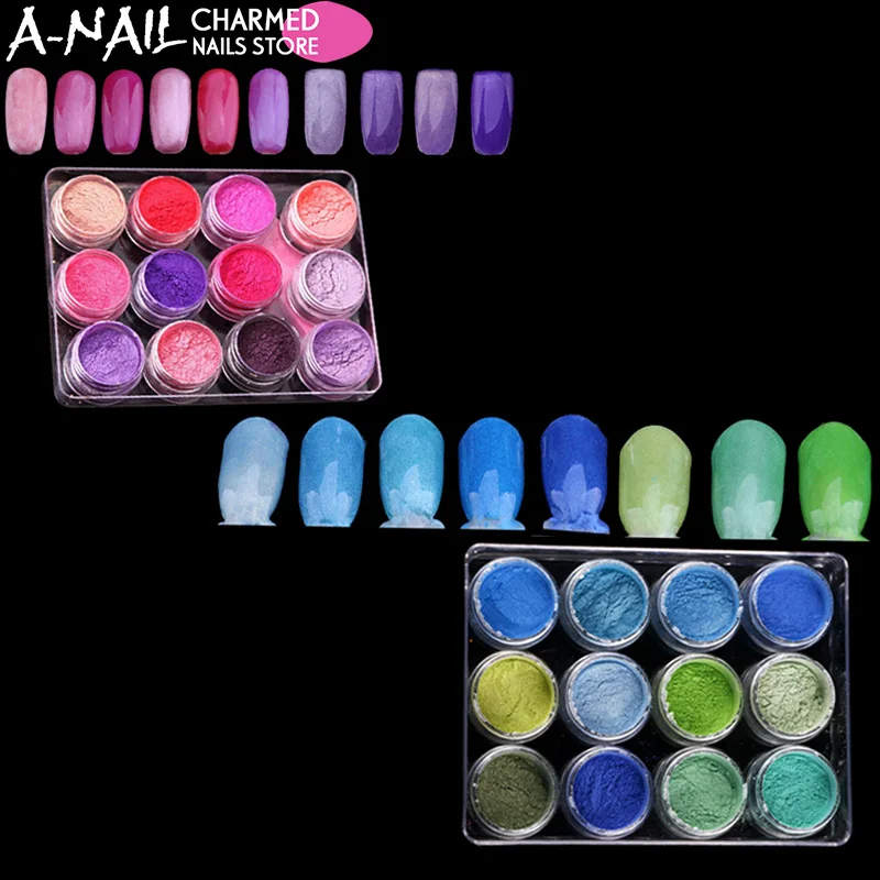 

12 Pink Color Set Mocha Gradient Nail Glitter Pigment Powders And 12 Green Color Set UV Gel Polish For Nails Art DecorationTool