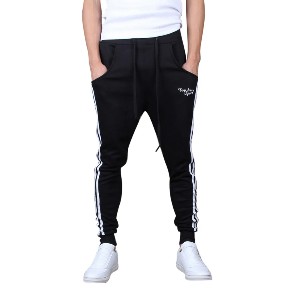 Брюки мужские комбинированные комбинезоны с принтом повседневные карманные спортивные рабочие повседневные брюки Pantalon Chandal мужские брюки мужские - Цвет: Black