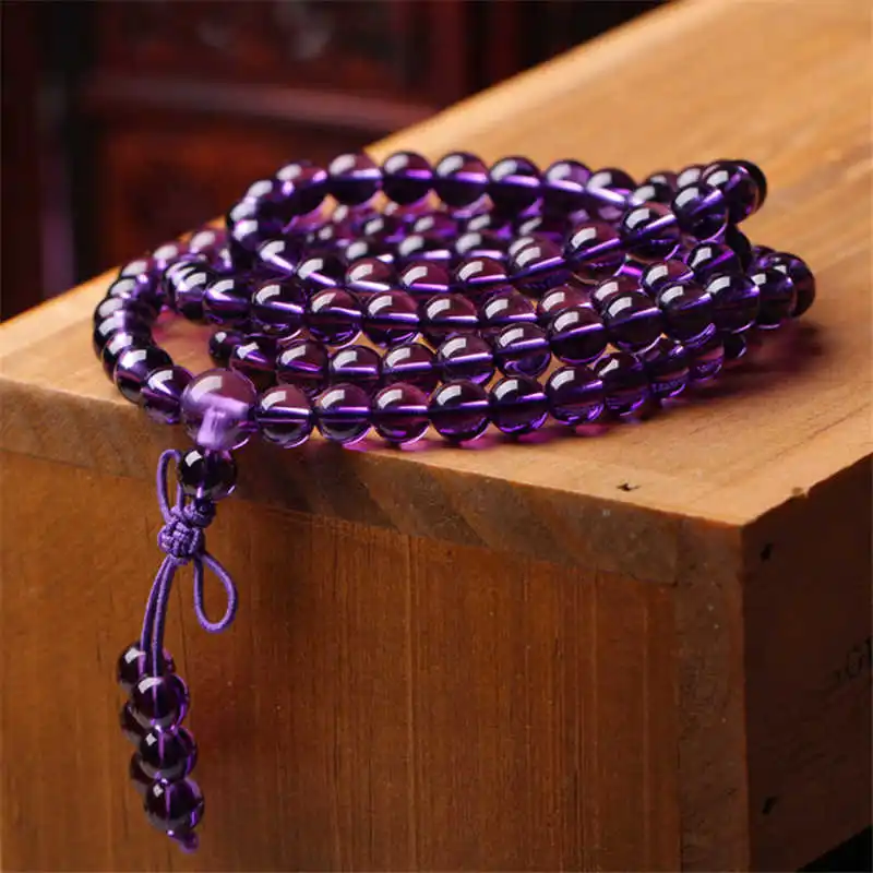 

BRO969 Buddhist 108 Healing Crystal Meditation Prayer Mala Natural Amethystine Bracelets for Girls Pisces 6mm 8mm 10mm