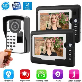 

7in TFT Video Door Phone Wired Intercom Doorbell Fingerprint Password Remote Unlock for AU UK EU US Plug