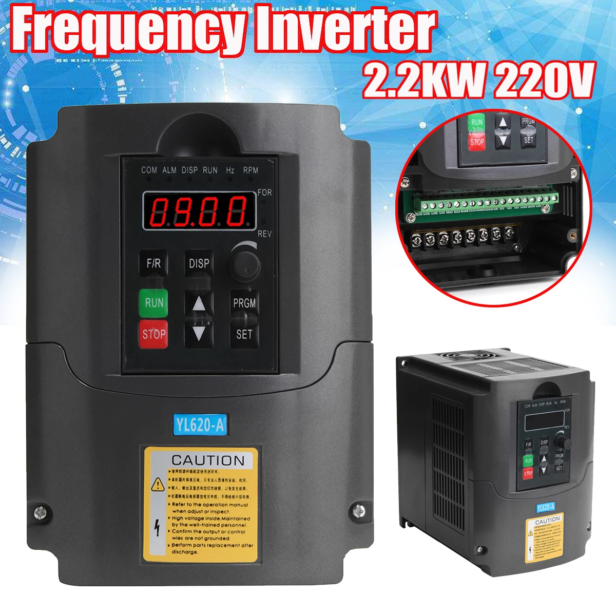 

220V 2.2KW AC Variable Frequency Inverter Converter 3 Phase Output Built-in PLC Single Phase Space Voltage Vector Modulation