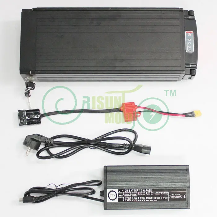 Sale Ebike 48V 19.8AH Lithium Electric Bicycle Rear Carrier Type Li-ion Battery For S22P With 54.6V 5A Charger BMS Black and Silver 2 Sale Ebike 48V 19.8AH Lithium Electric Bicycle Rear Carrier Type Li-ion Battery For S22P With 54.6V 5A Charger BMS Black and Silver 2