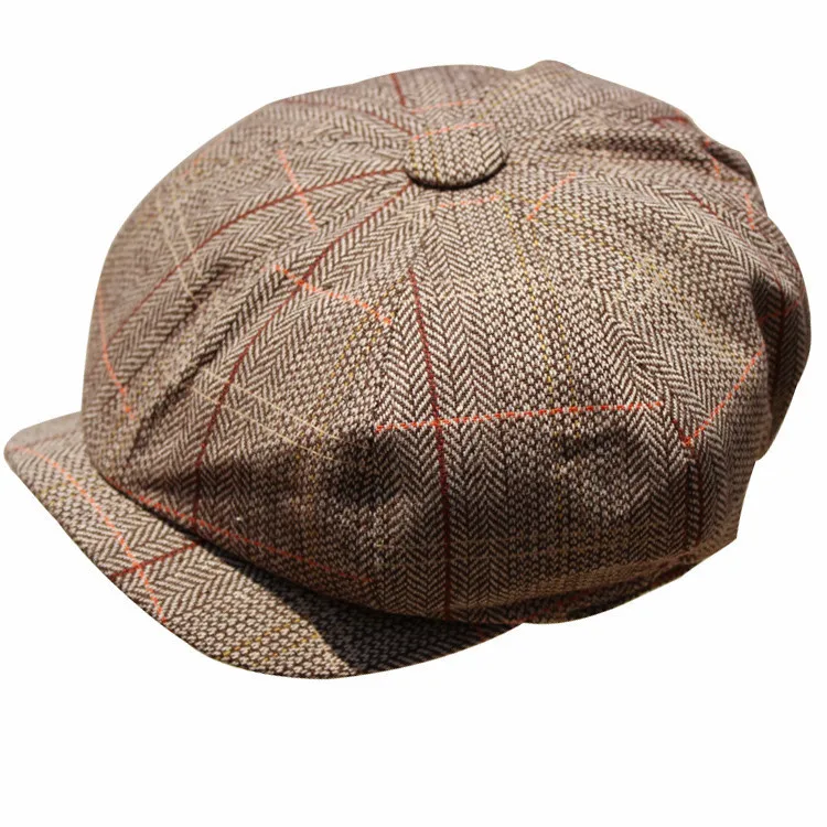 

Vintage Newsboy 8 Panel Applejack Cabbie Driving Casual Ivy Cap Hat Brown Plaid