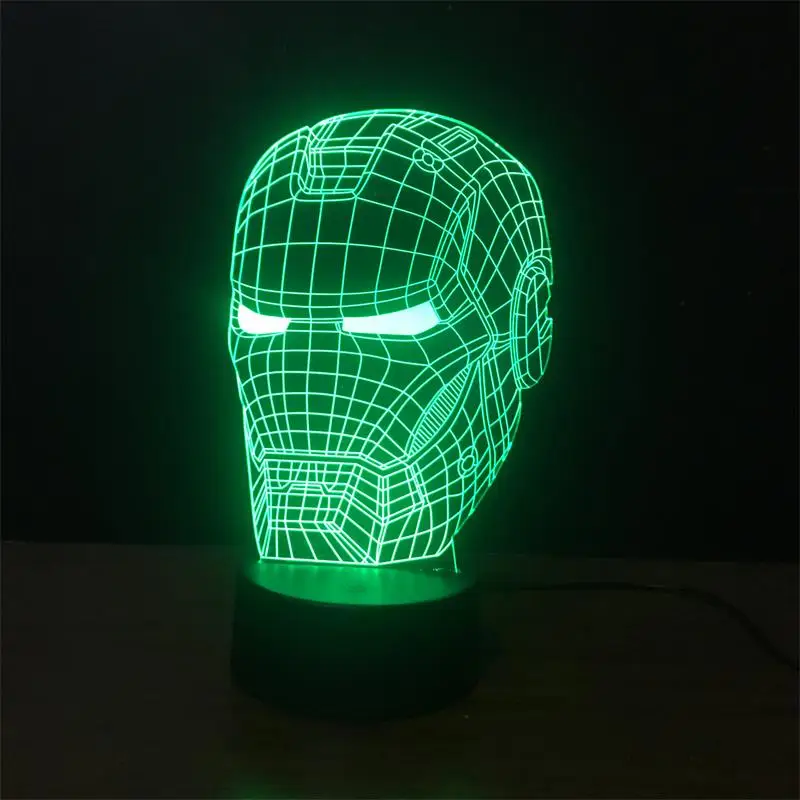 Новый Marvel лампа Мстители 3D Art Железный человек Маска ночник супергероя Иллюзия