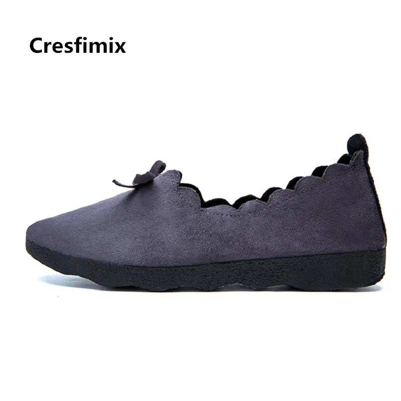 

Cresfimix Zapatos Planos De Mujer Women Fashion Light Weight Grey Comfortable Slip on Flat Shoes Lady Cute Bow Tie Shoes B3570