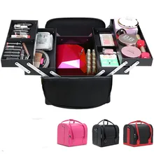 Женская косметичка, портативный косметический Чехол-органайзер с подвижным лотком, 9 цветов