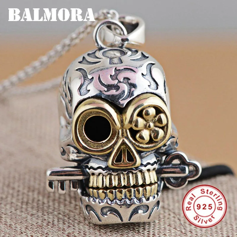 

BALMORA Real 925 Sterling Silver Punk Cool Skull Charm Pendants for Necklaces Women Men Women Couple Hip-pop Fashion Jewelry