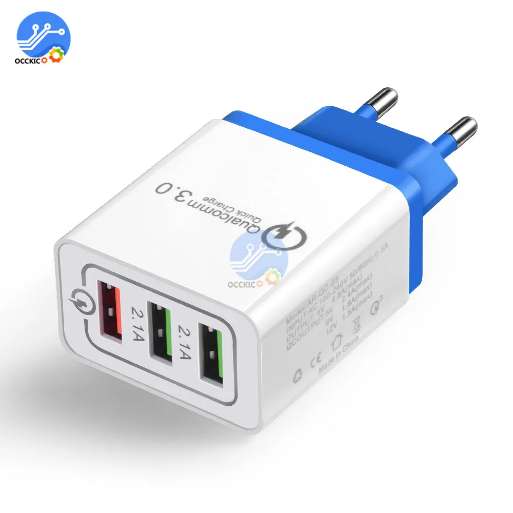 Быстрая зарядка QC 3,0 3 порта USB зарядное устройство Быстрая Зарядка адаптер США/ЕС дорожное настенное зарядное устройство для универсального мобильного телефона - Цвет: navy blue