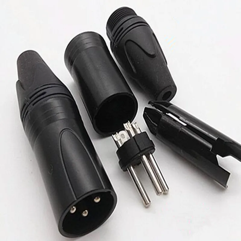 Free Shipping 10pcs/lot 3 Pin Black Gold Plated Microphone Plug For Neutrik YS XLR Male Socket With Copper CoreJ