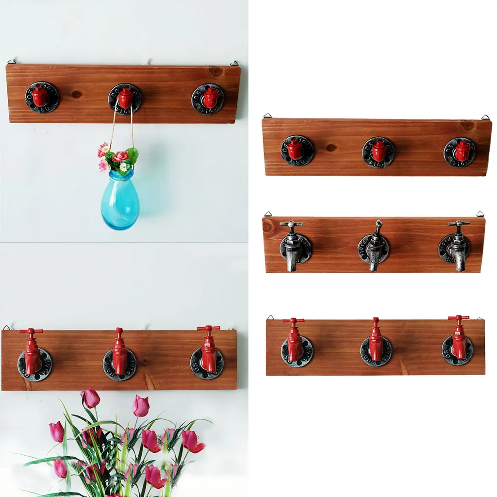 Rustic Industrial Faucet Design Wall Mounted Iron Coat Hooks Garment Hanger Towel Rack