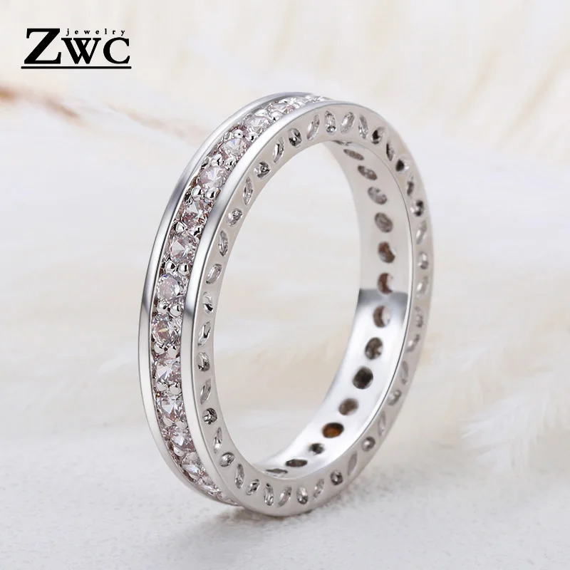 

ZWC Fashion Elegant Temperament Crystal Inlay Ring for Women Men Party Wedding Romantic Simple High Quality Zircon Ring Jewelry