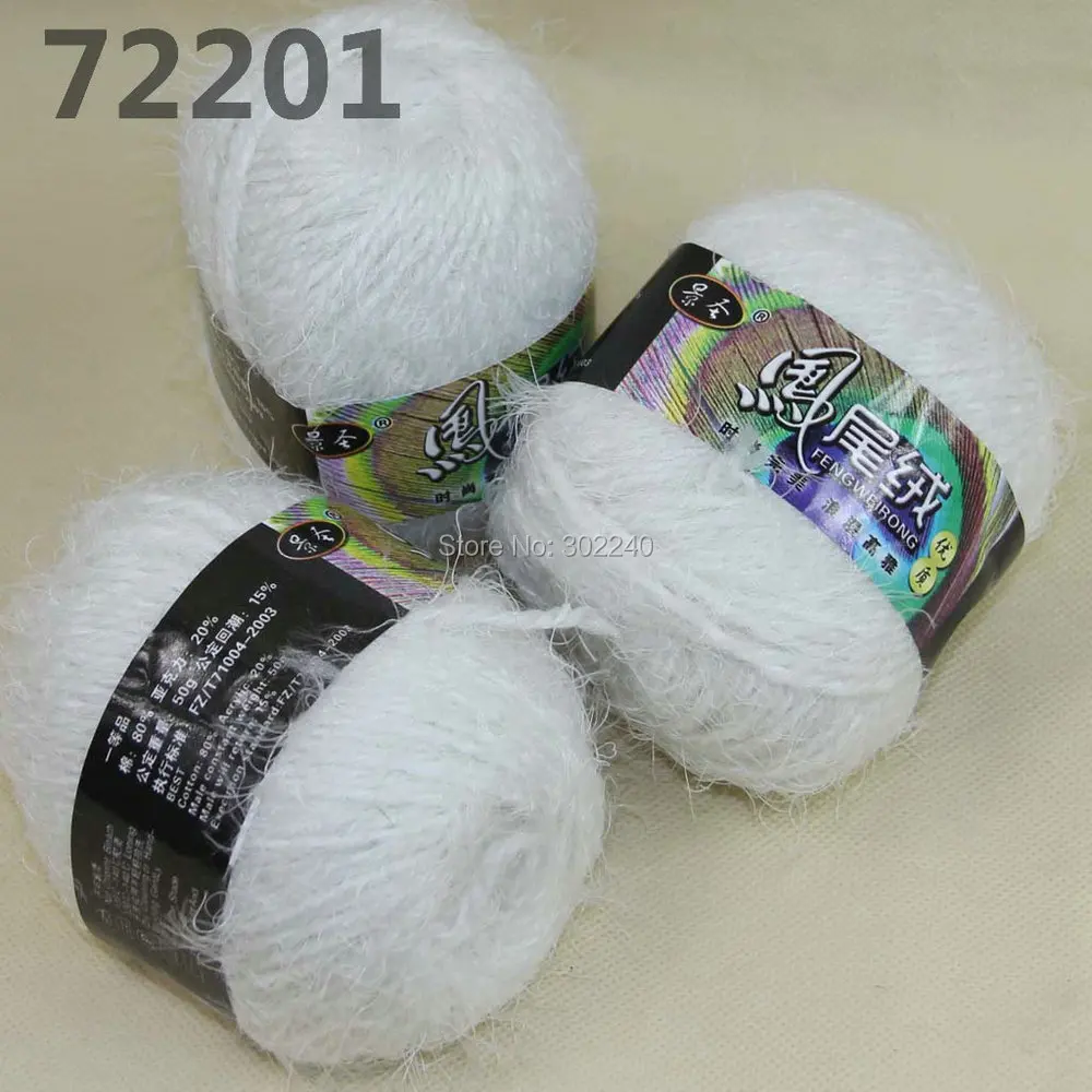 3 Skeins X 50g soft Eyelash hand woven Knitting Yarn white 722 01in