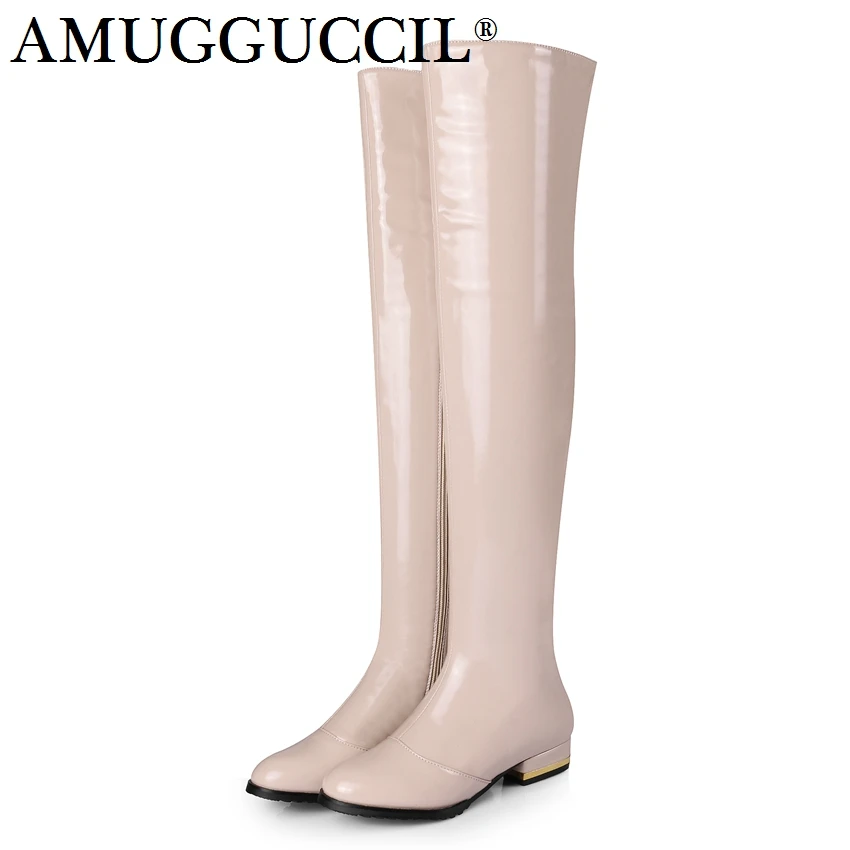 2018 New Plus Big Size 31-45 Black Red Apricot Stretch Leather Zip Over The Knee Thigh High Autumn Winter Lady Women Boots X1689 2018 New Plus Big Size 31-45 Black Red Apricot Stretch Leather Zip Over The Knee Thigh High Autumn Winter Lady Women Boots X1689