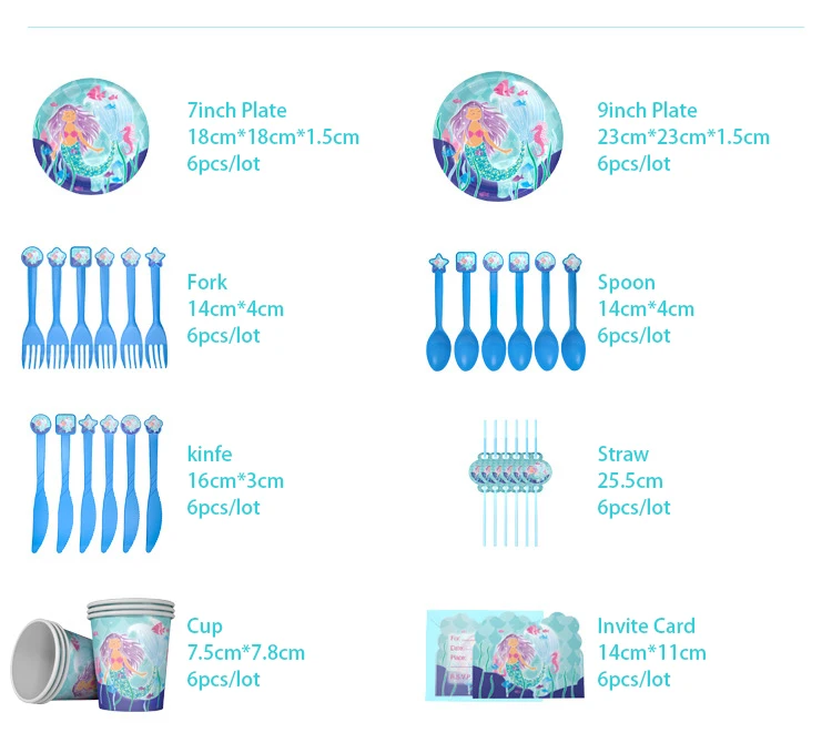 Набор Русалочки для вечеринки на день рождения, океанские принадлежности для тематической вечеринки, гигантский бумажный шарик Русалочки, чашки баннеров, тарелки для девочек