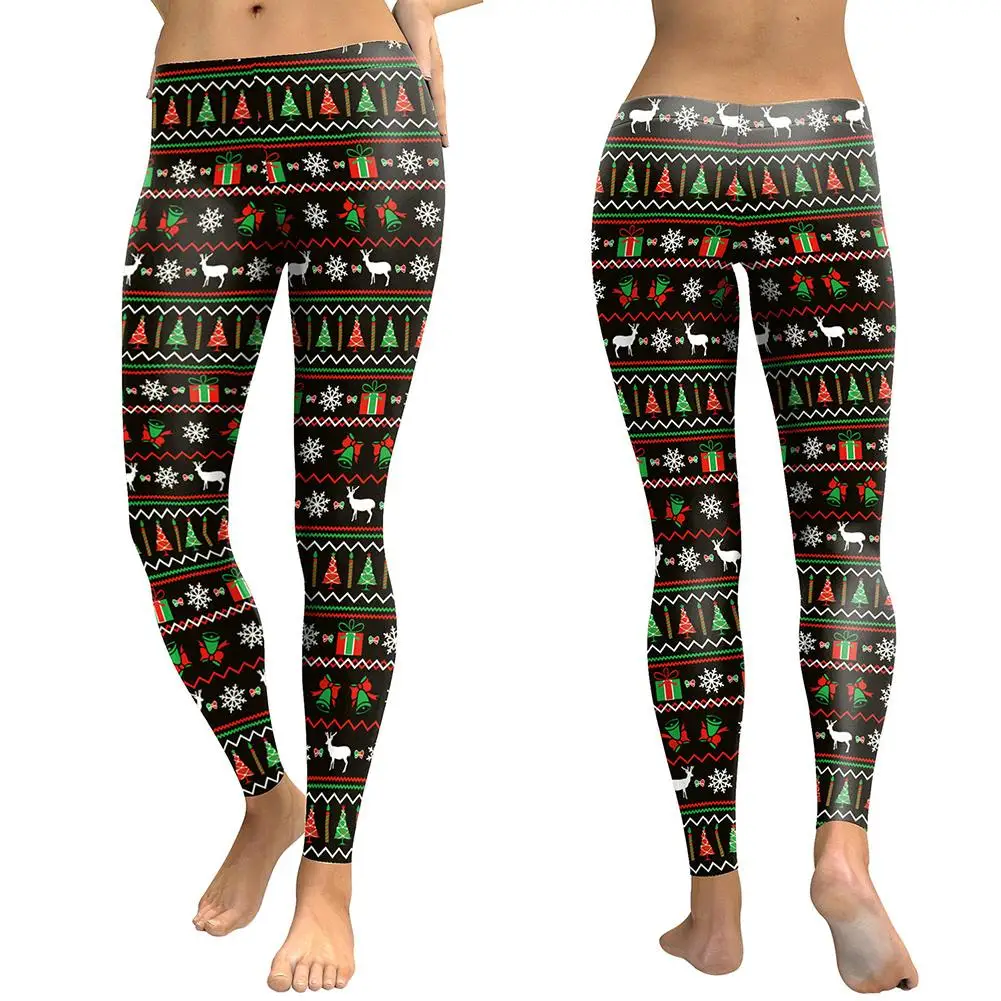 Women Christmas Tree Reindeer Print Stretchy Leggings Skinny Pants Long ...