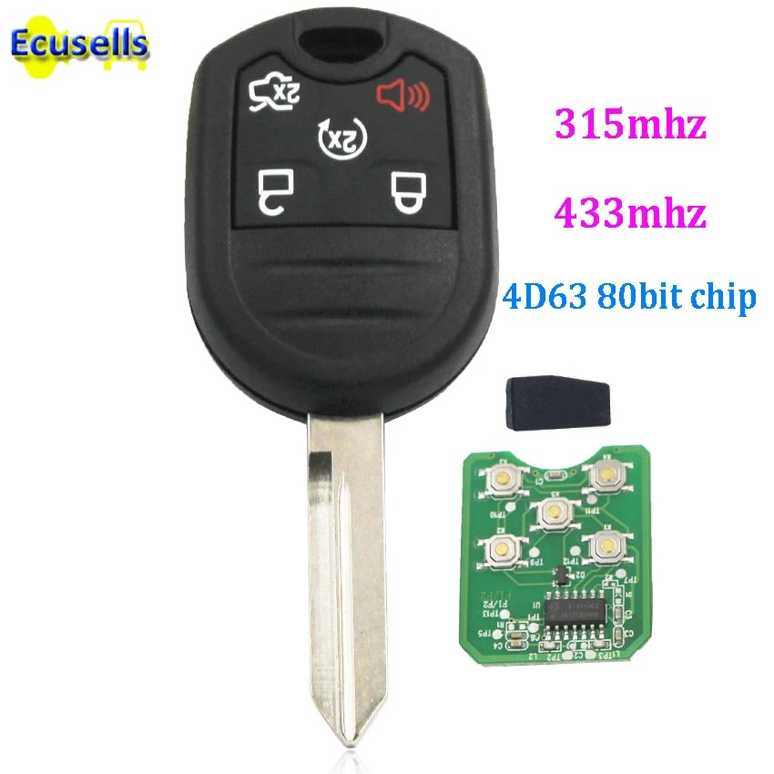 

5 Button 433mhz 315MHZ Remote Key fob for Ford Explorer Ranger Windstar E150 E250 F150 F250 with 4D63 chip Inside CWTWB1U793