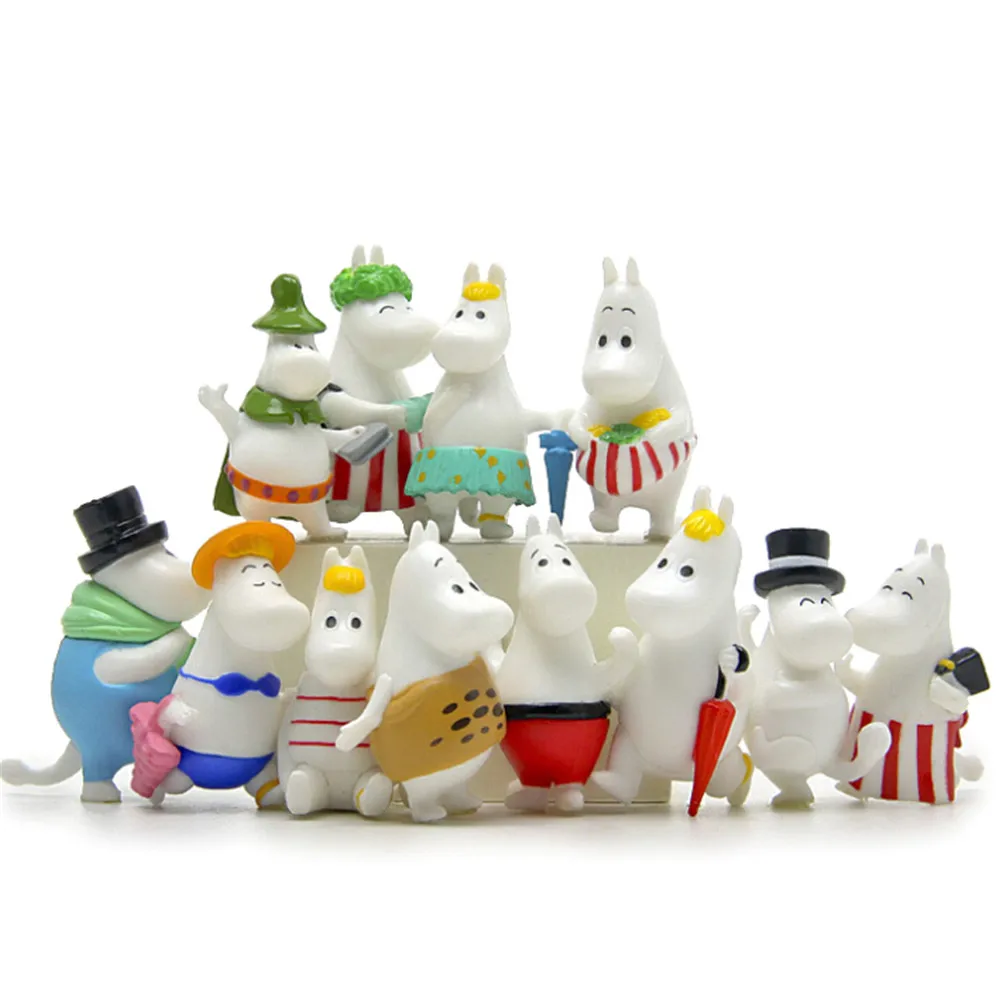 12 шт. миниатюрные фигурки Moomintroll Hippo Family Snork maidenпвх Мультяшные куколки статуэтки