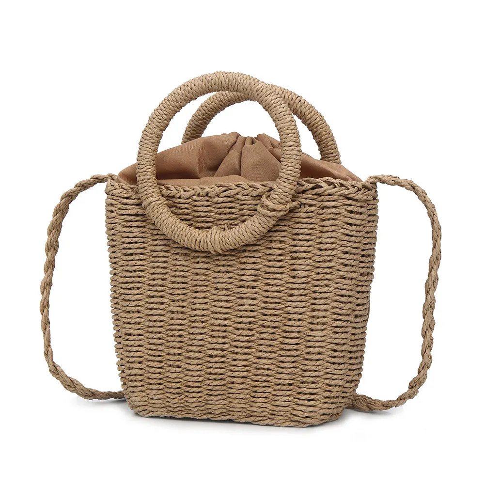 

Women Straw Woven Handbag Large Capacity Round Handle Ring Summer Beach Shoulder Bag Party Shopping New