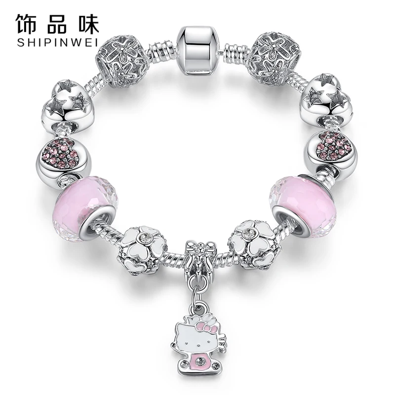 Cute Cat Hello Kitty Charms Fit Original Bracelet Bangle Murano Glass Beads Bracelet for Women Children Girl DIY Fashion Jewelry