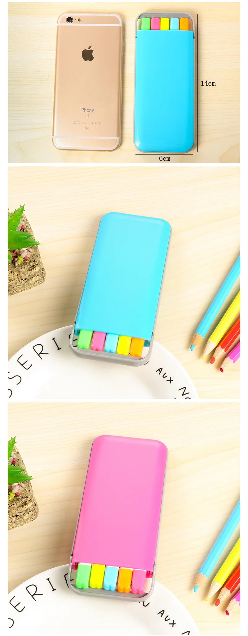 5pcs Candy Color Solid Highlighter Marker Pen Oblique Hilighter Permanent Pen Office School Stationery Kid Gifts Box Water Color