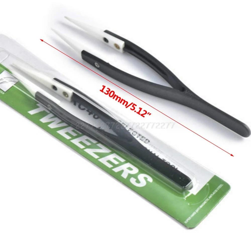 

High Temperature Resistance Curved Aimed Tweezers Stainless Steel Handle Ceramic Tweezers for Hand Repair Tools Je29 19