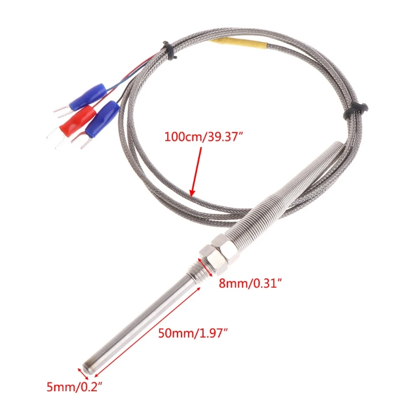 

1M PT100 Thermocouple Probe Thread Temperature Sensor High Temperature 0 - 400C Thermocouple K Type 50mm Probe Sensors