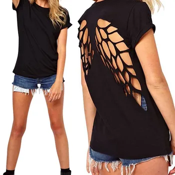 

Prevalent Women Laser Backless Angel Wings Autumn-Summer Short Tees T-Shirt