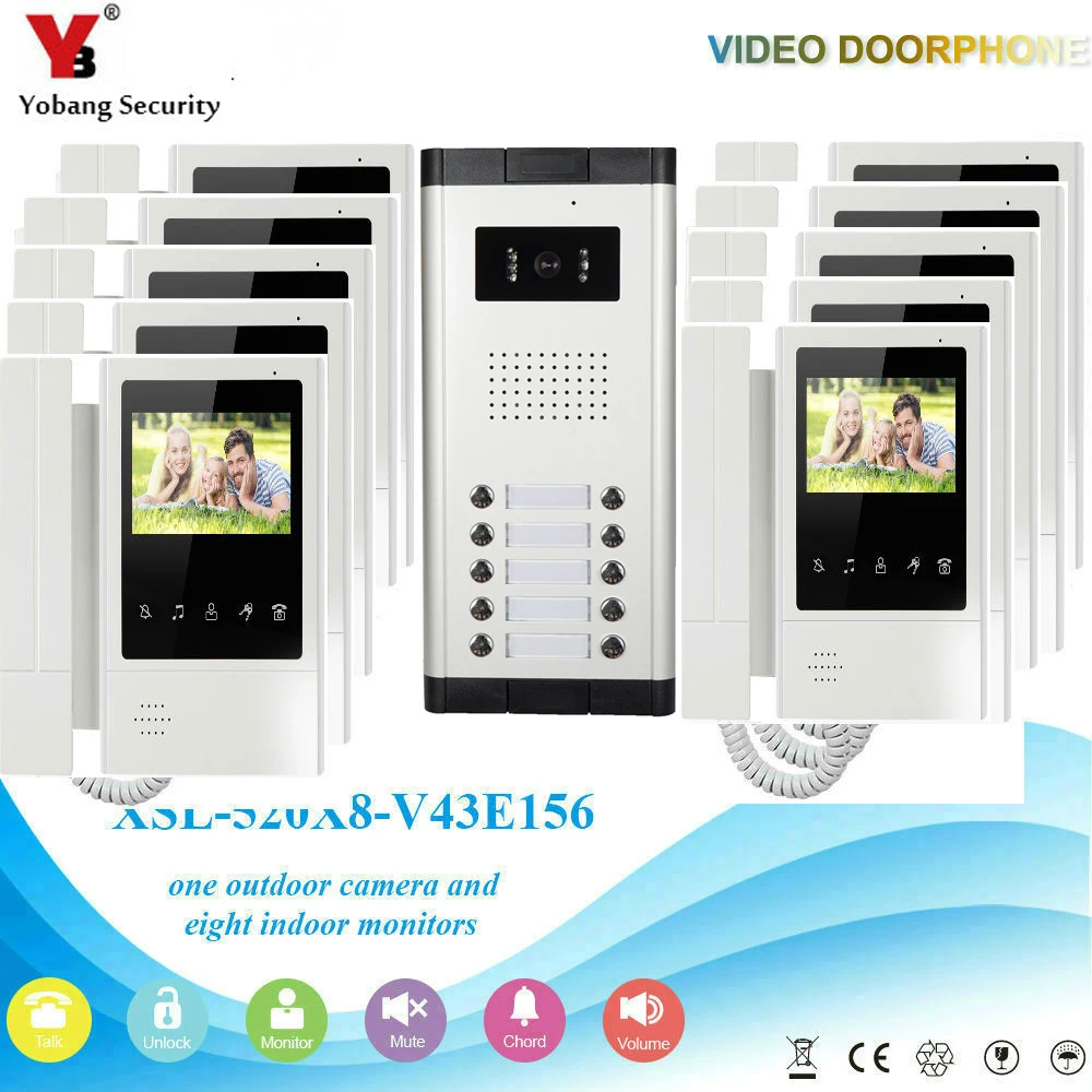 

Yobang Security Wired 4.3"inch Monitor Video Doorbell Intercom Door Phone System Outdoor Night Vision Camera For Multi Apartment