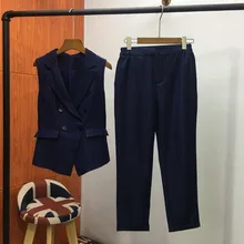 Fashion OL pantsuits New 2018 spring summer Chic Vest+pencil pants two piece sets Fashion women’s career suits D065