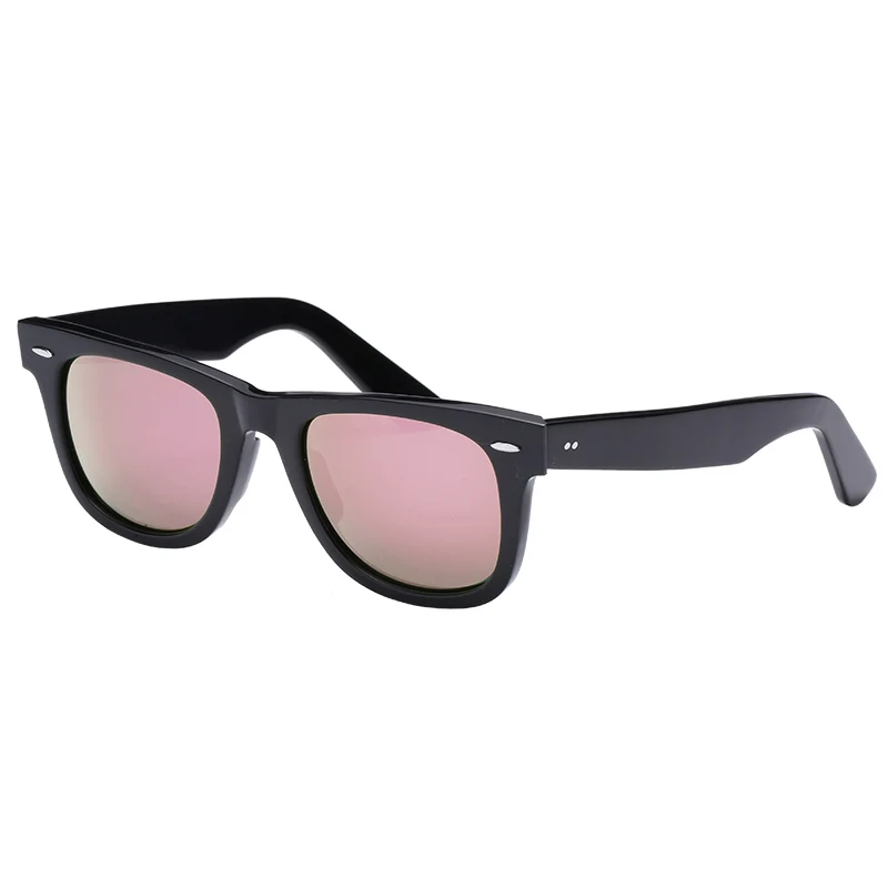 Real Glass lens retro sunglasses women men Acetate frame Brand Design women men sunglasses Goggles Female Square Oculos eyewear - Цвет линз: black-pink