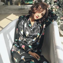 Весенняя Модная шелковая пижама с цветочным принтом, комплект для женщин, длинный рукав, модальный топ+ брюки, домашняя одежда, костюмы, пижамы