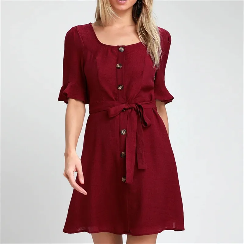 

Summer Dresses for Women 2019 O-neck Half Sleeve Solid Party Dress Loose Straight Elegant Feminina Vestidos Casual Women NS8976