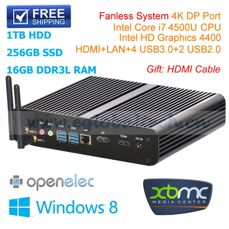 Htpc портативный ComputerFanless системы мини пк с процессор Intel i7 4500U CPU 16 ГБ DDR3L