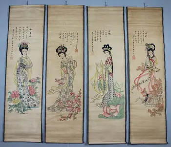 

Antique calligraphy and painting the living room to hang the four most beautiful women four screen