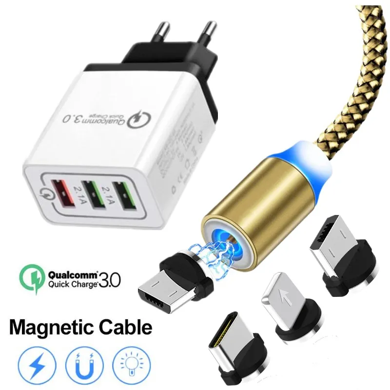 

Magnetic Charge Data Sync Cable for iphone X Samsung A90 A80 A70 A50 Huawei Honor 20 10 lite 8S 8A Quick Charge 3.0 USB Charger