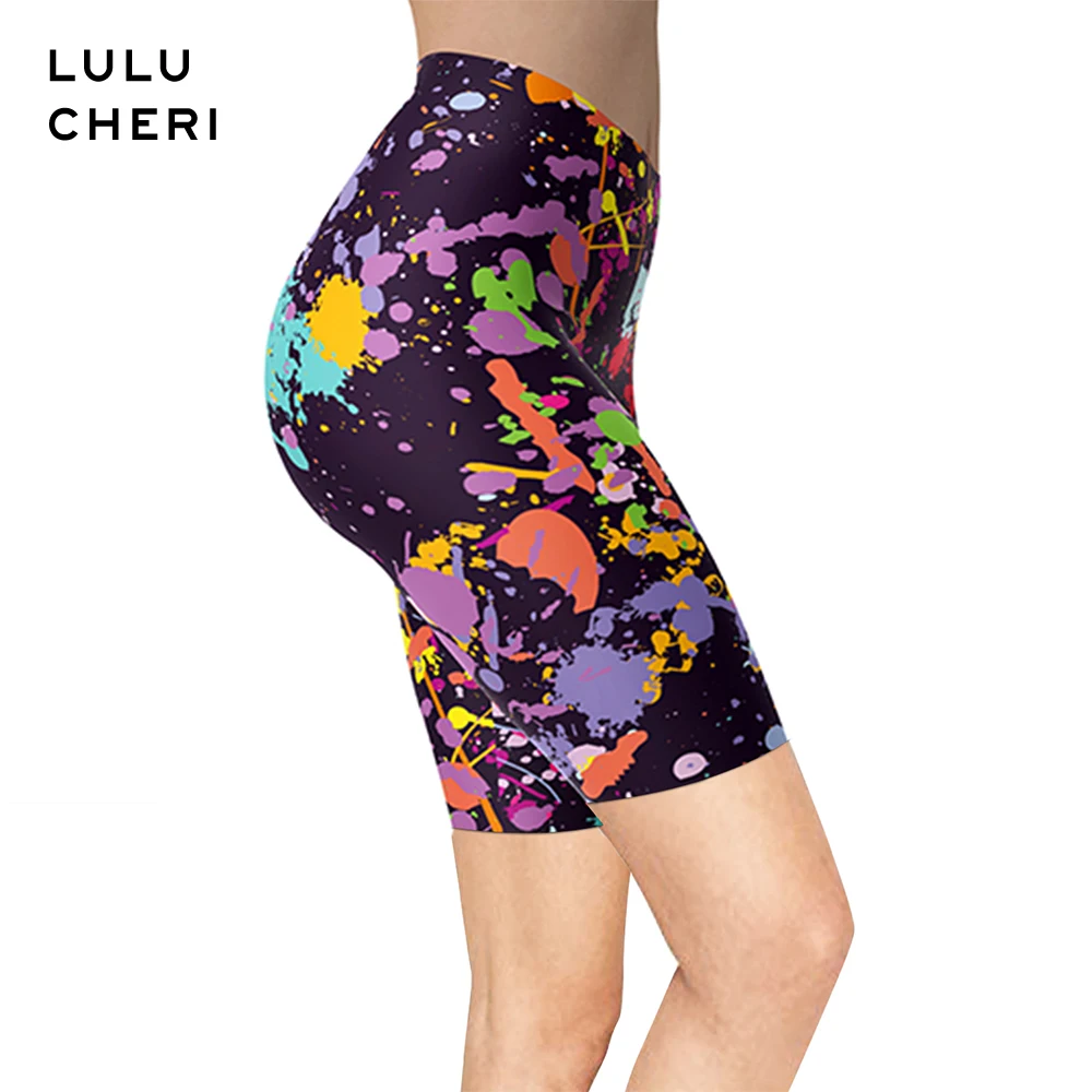 

2019 Summer Stranger Things Splatoon Leggings Artistic Splash Print Knee Short for Women Tie Dye Brushed Buttery Soft Trousers