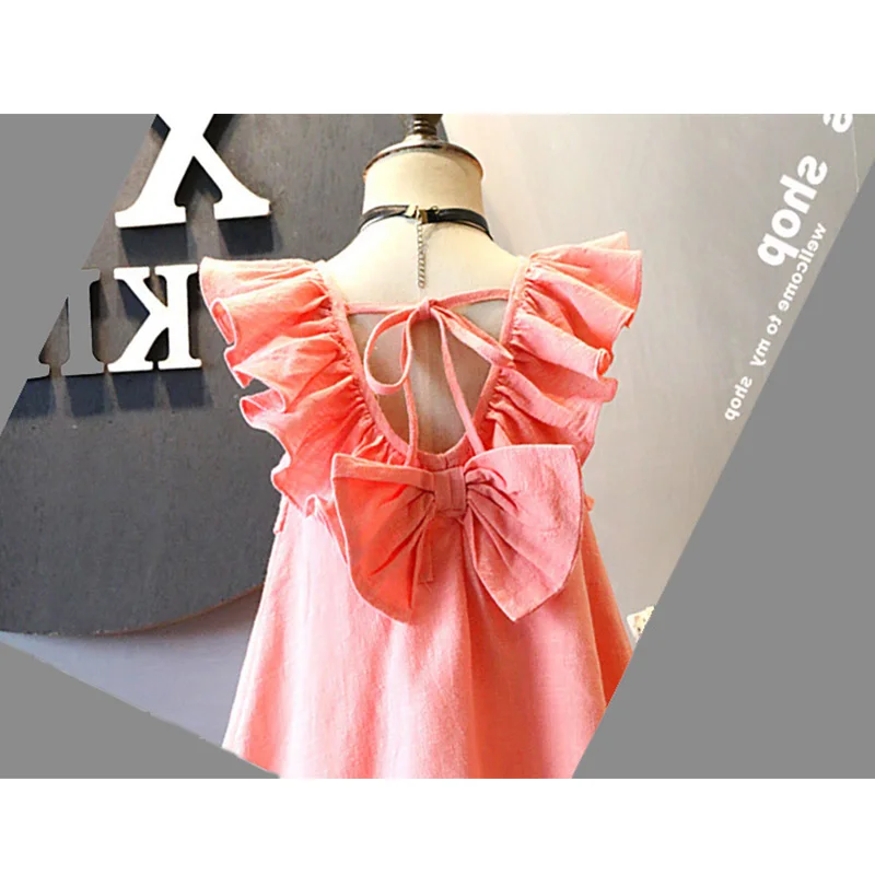 Summer Kids Girls Dress Pink Sleeveless Children Dress Girls Beach Backless Bow-tie Kids Clothing Princess Dress For Girls
