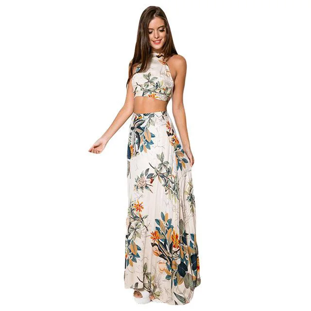 2017 Summer 2 Piece Set Women Outfits Crop Tops Backless Y Maxi 2017 Summer 2 Piece Set Women Outfits Crop Tops Backless Y Maxi Dress Tropical Beach Dresses Fl Print Party Casual In From S