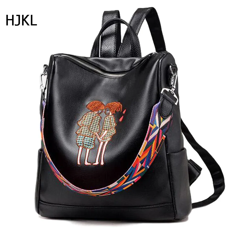 HJKL 2017 Fashion Brand Women Travel Bag Women's PU Leather Embroidery