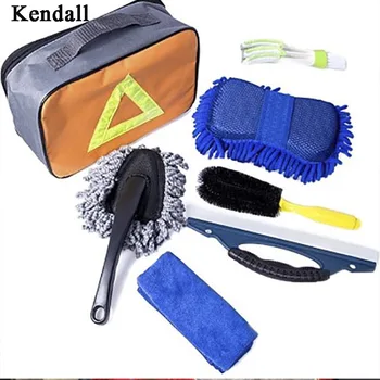 

7 Pcs/Set Car Interior Exterior Washing Cleaning Tool Kit Sponge Brush Towel Bag