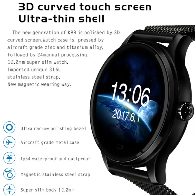 

Bluetooth smartwatch K88 Podometer Intelligent Clock Remote Camera Clock for IOS Android Smart Phones Intelligent Clock