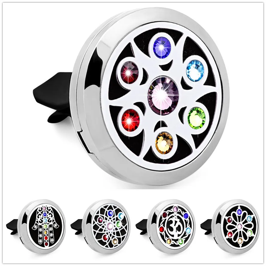 

CG622-CG630 Rhinestone 30mm magnet Car Diffuser Locket 316L Stainless Steel Car Perfume Locket vent clip Free 10Pads