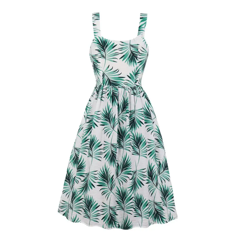 Женское пляжное платье на тонких бретельках Sommerkleid летнее миди с принтом в виде