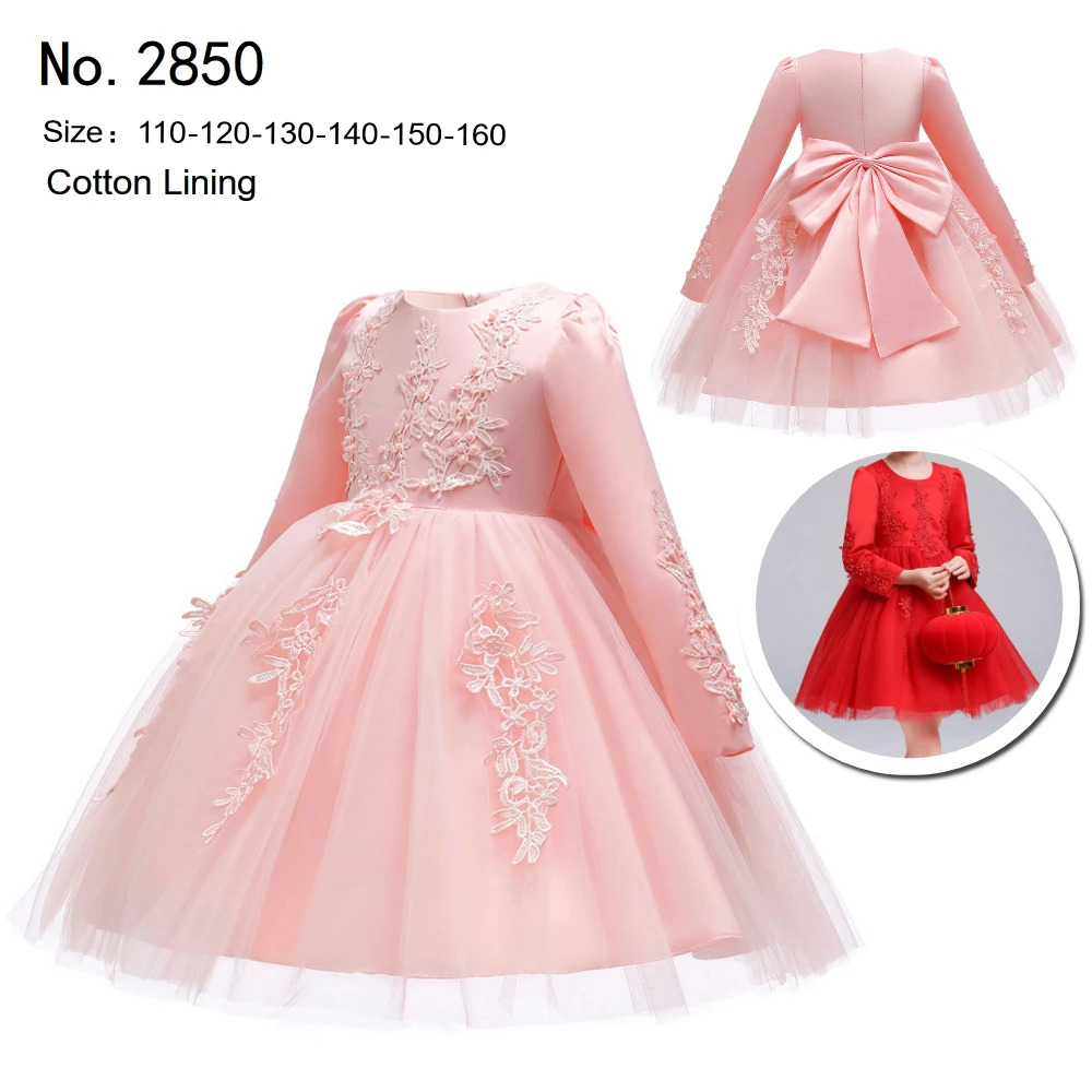 Для детей возрастом от 3 до 10 лет, детское нарядное платье Новинка года, Красные Свадебные Платья с цветочным узором для девочек, детские вечерние платья с длинными рукавами
