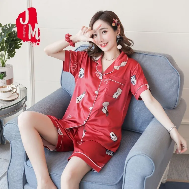 

Pyjamas Set Satin Women Print Pajama Silk Shorts Set Pijamas Women Satin Set Summer Sleepwear Plus Size Homewear Sleep M-XXXXXL