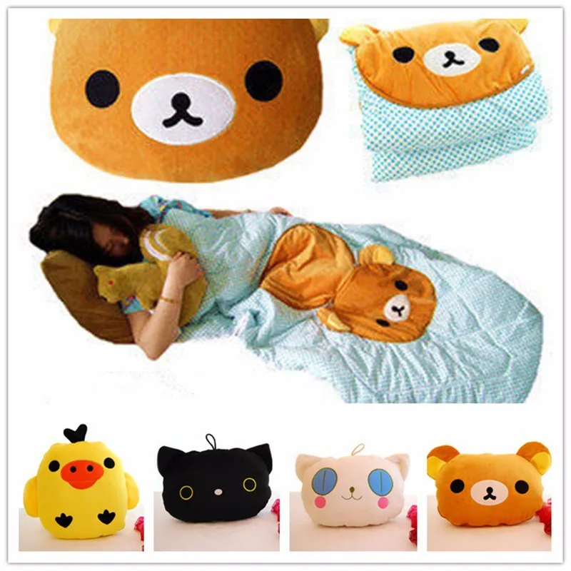 Милый Мишка рилаккума, плюшевая Милая желтая курица, кошка, медведь, кемпинг, кукла, подушка, подушка для автомобиля, диван, подушка, волнистое одеяло, 2 в 1
