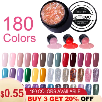 

LEMOOC 180 Colors Paint Gel Varnish varnish Glitter Sequins Shining UV Gel Nail Polish 5ml Soak Off UV Gel Varnish