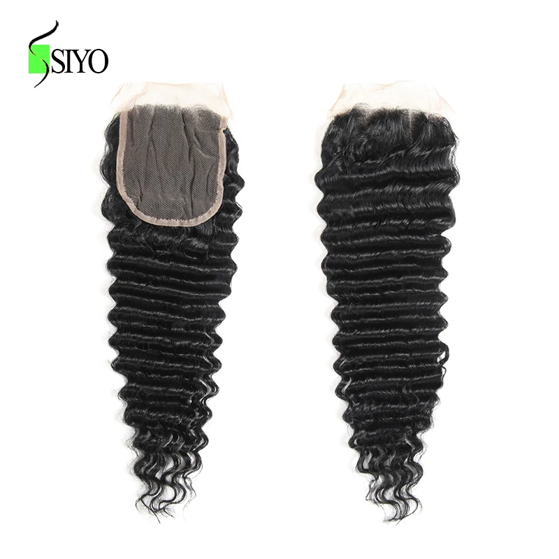 Siyo Brazilian Deep Curly 3 Bundles with Closure Wet and Wavy Human Hair Bundles with Lace Closure Deep Wave Hair Extensions