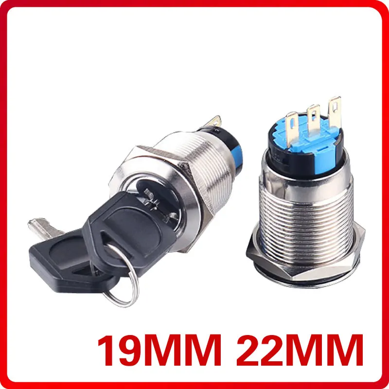 

22mm 19mm Stainless Steel Waterproof Knob Lock Key Switch 5A AC250V 2Positions Rotary Changeover Switch ON OFF Power Switch