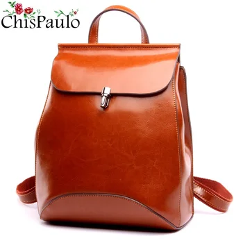 

CHISPAULO 2019 Genuine Leather backpack women bag oil wax cow leather vintage backpacks Female back pack casual shoulder T315